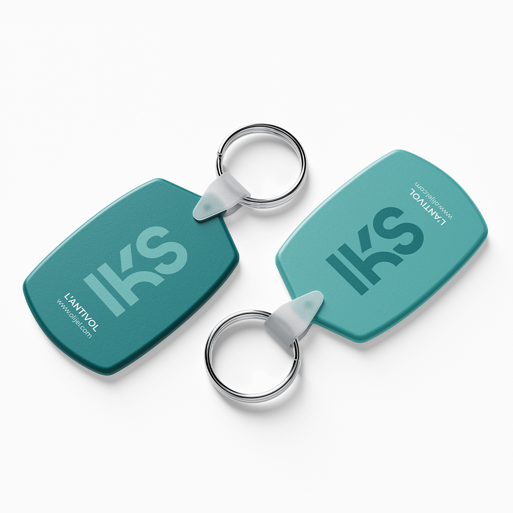 Porte clés avec le logo IKS L'Antivol par OLIJEL, design vert sarcelle clair et foncé - identité visuelle professionnelle